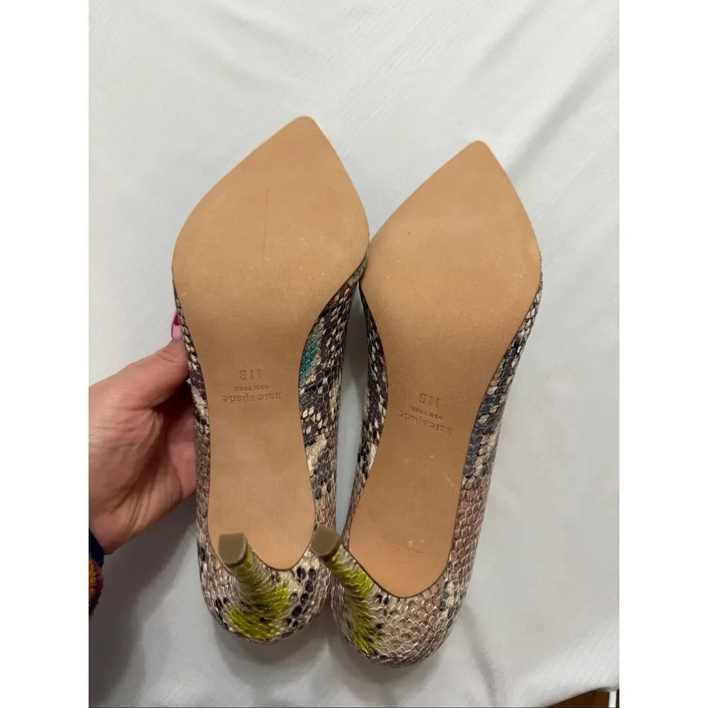Kate Spade Valerie Lemon Sorbet Faux Pearlized Snake Heels Size 11 B New